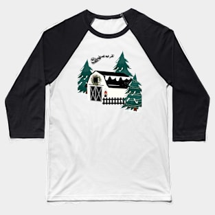 Winter Barn Scene Baseball T-Shirt